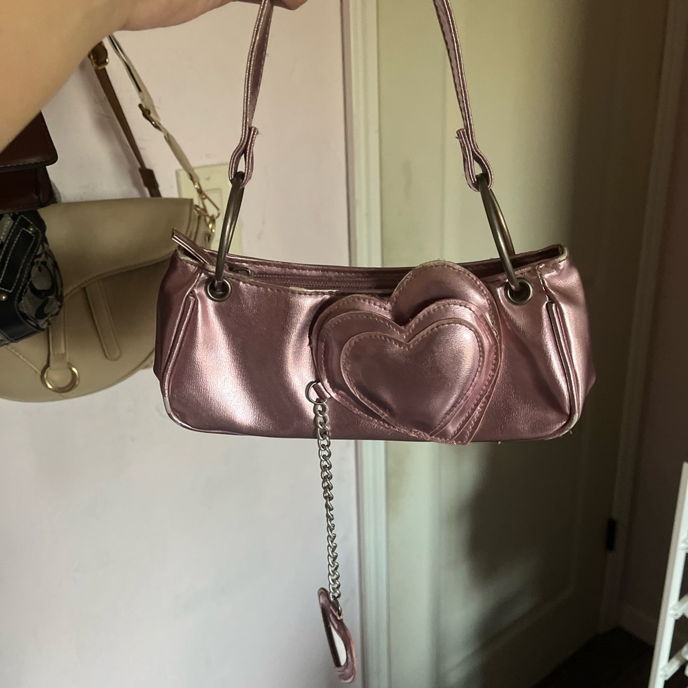 Metallic Pink Heart-Accent Women's Bag